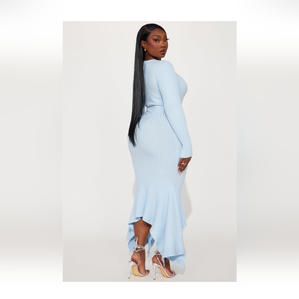 Fashion Nova Kaylie Sweater Maxi Dress - Light Blue Size 1X (EUC) - Picture 4 of 12